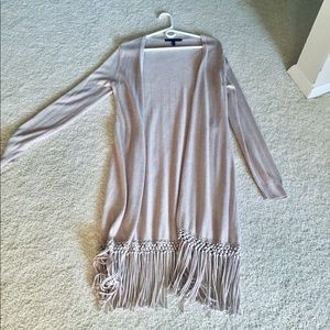 WHBM camel cardigan with fringe